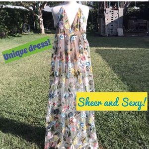 SOLD! Unique sexy sheer floral maxi dress